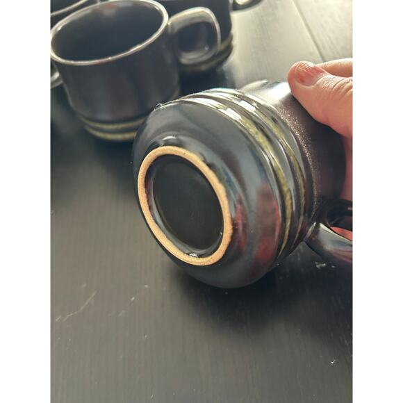 Vintage Denby Kismet Black Stoneware 5 coffee mugs, 2 bowls  1970 England - Picture 9 of 9